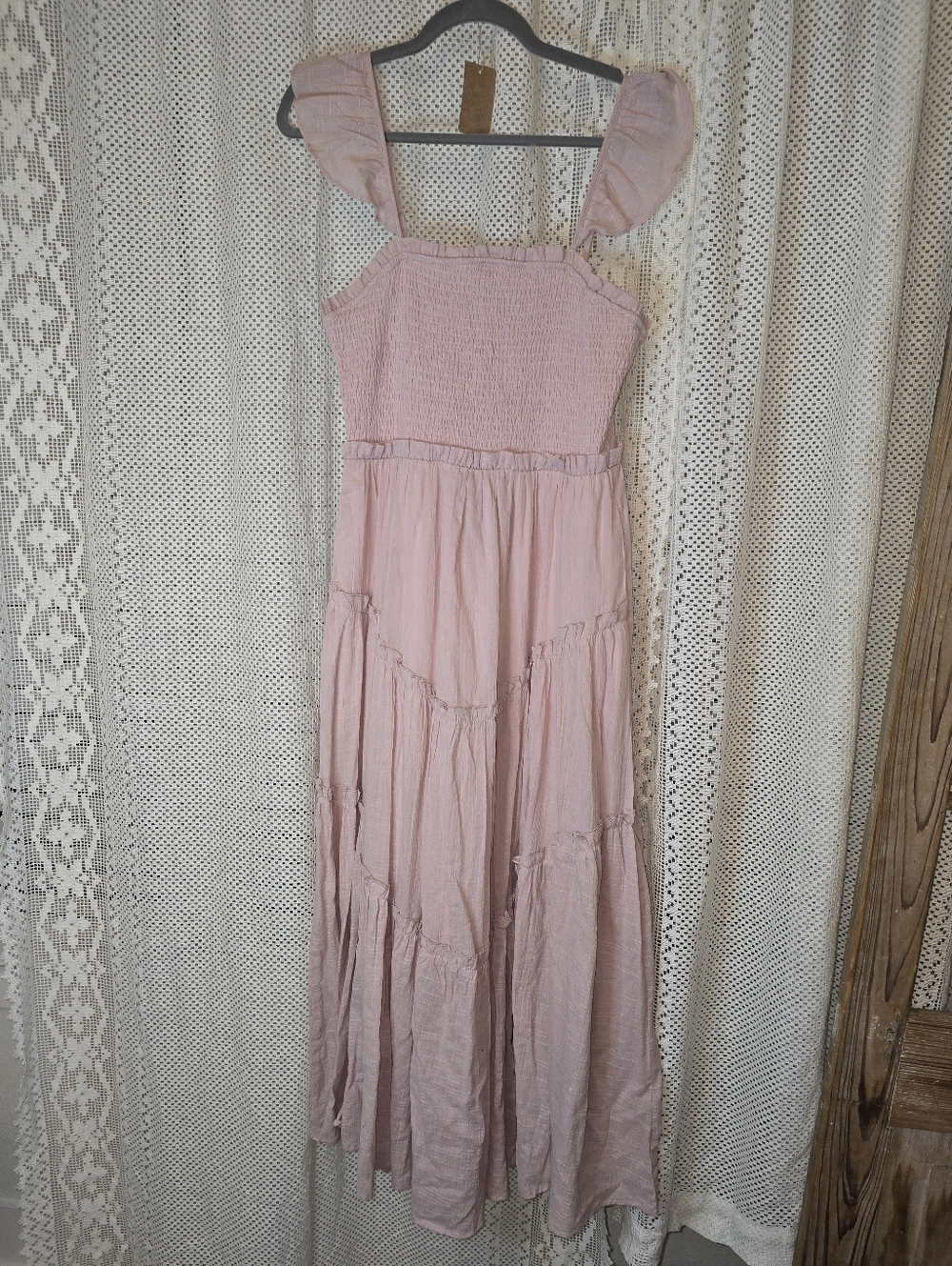 R. Yiposha Swiss Dot Drawstring Blush Dress A Line Flowy. Womens Medium